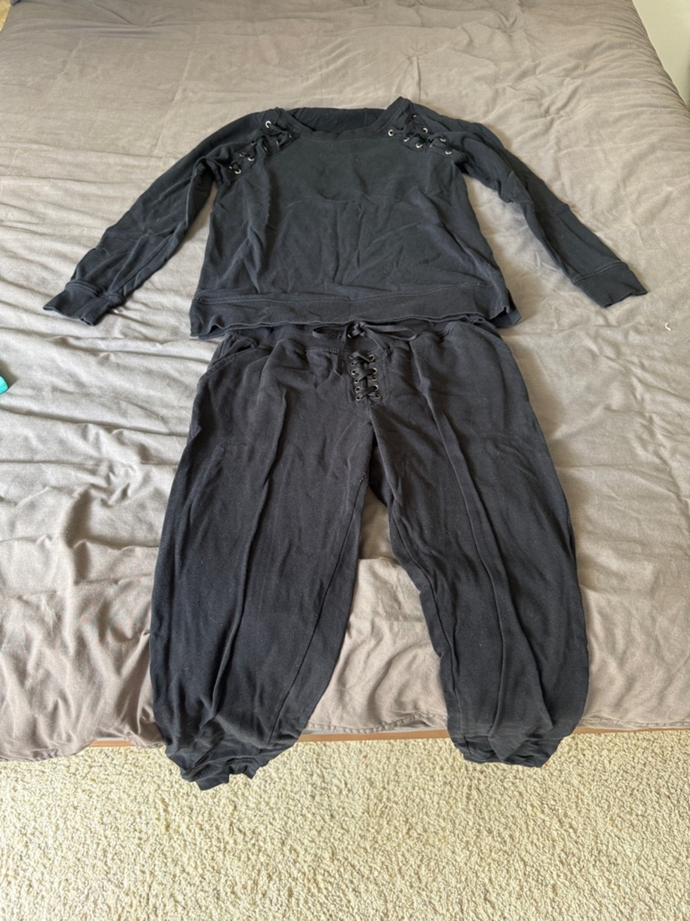 Material Girl Black Lace-Up Lounge Top and Jogger Set